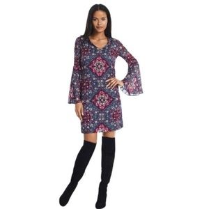 WHBM Floral Dress ~ Bell Sleeves ~ Mandela Design ~ White House Black Market ~ S